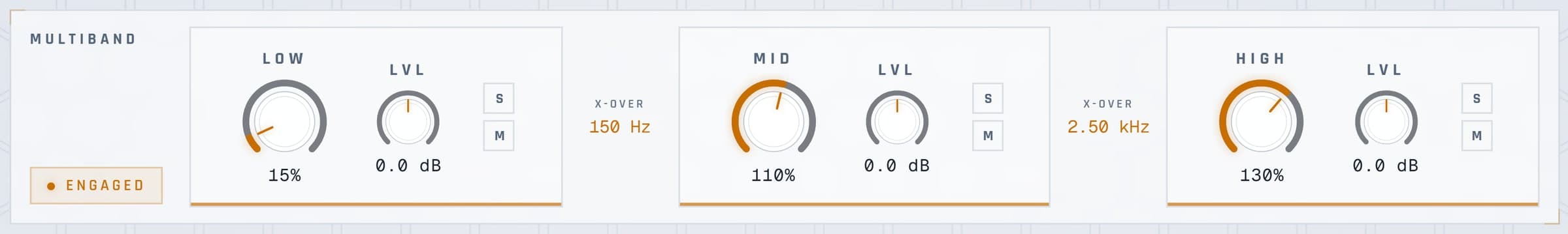 MULTIBAND · Three bands, each with its own amount and level